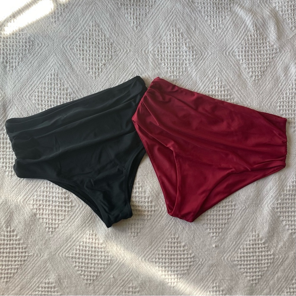 Zaful Black and Maroon High-Waisted Bikini Bottom Bundle Size Small
